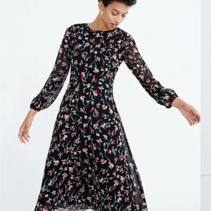 Madewell Black Floral Midi Dress